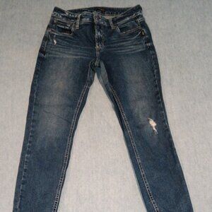 Silver Jeans Co. Women's 28 / 27 Elyse Mid Skinny Jeans Stretch Denim Distressed